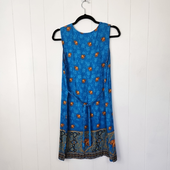 Vintage 90s Summer Midi Dress 1990s Sheath Sundress Elephants Beach Boho Medium - Picture 5 of 8